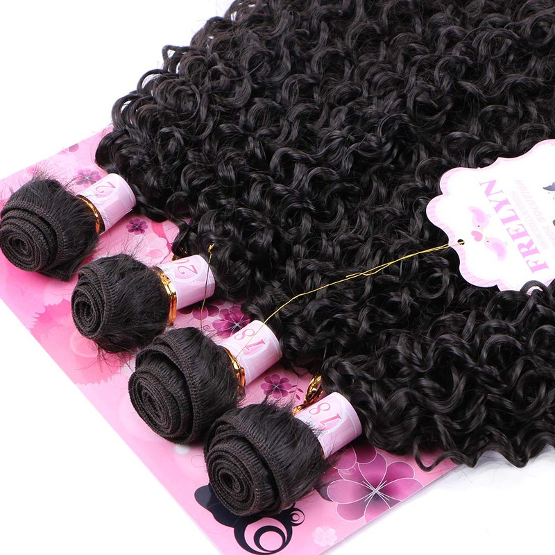 Frelyn Kinky Curly Bundles Synthetic Hair Weave Extensions 2# Dark Brown 18 18 20 20 Inches 4 PCS, As Soft As Human Hair Heat Resistant Natural Look - Image 3